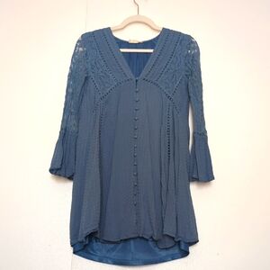 Altar'd State Blue Ruffled Bell Sleeve Mini Dress